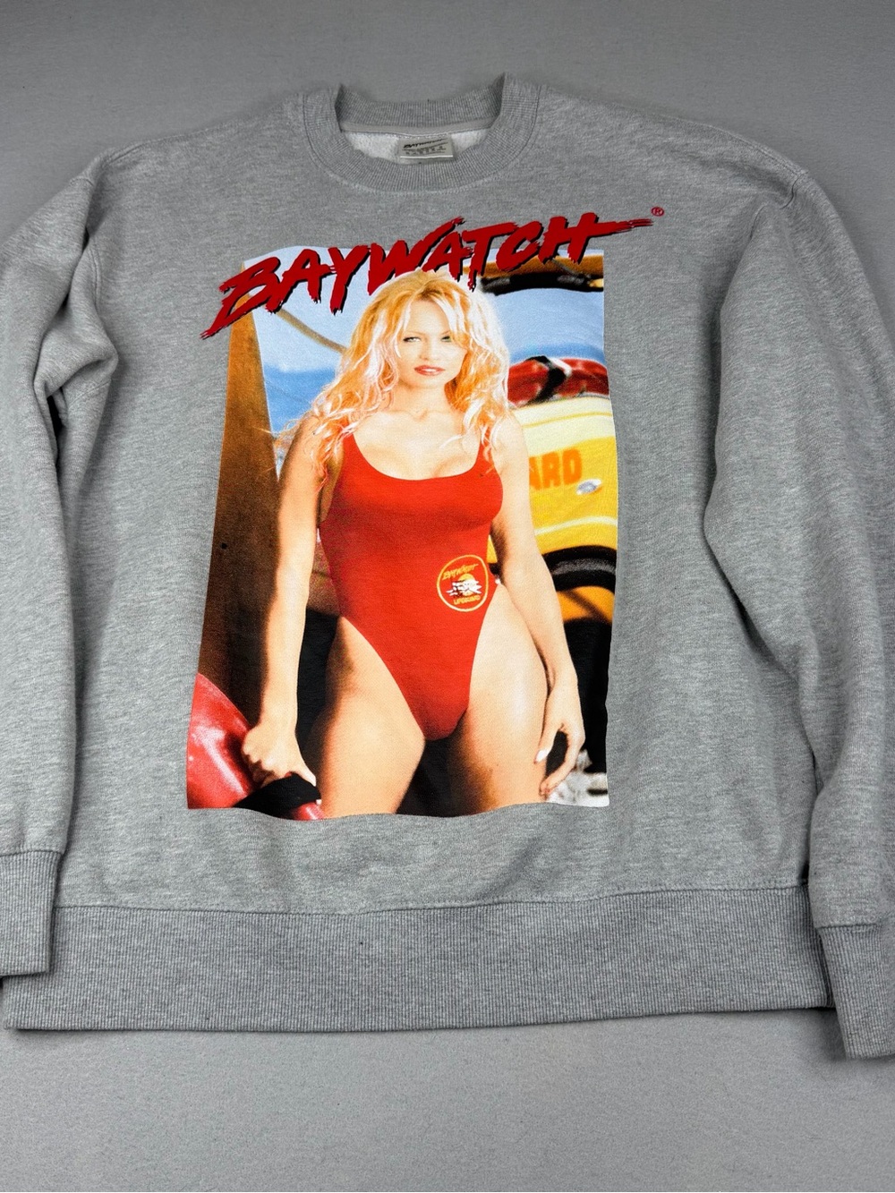 Baywatch Pamela Anderson C.J. Parker Graphic Sweatshirt Gray XS 90s TV Retro